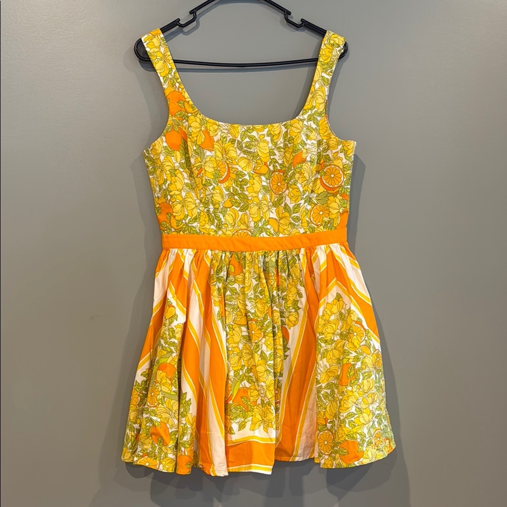 J. Crew Vibrant Yellow and Orange Fit and Flare Dress